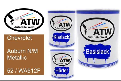 Chevrolet, Auburn N/M Metallic, 52 / WA512F: 1L Lackdose + 1L Klarlack + 500ml Härter - Set, von ATW Autoteile West.